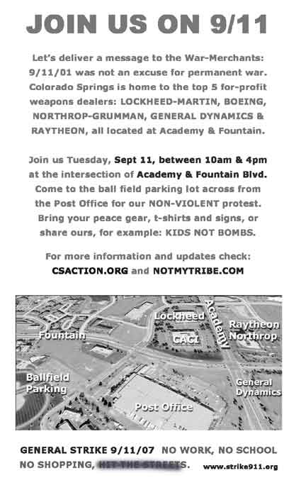 Flier for 911 vigil, minus mention of taking to the streets