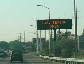 US SENIOR OPEN advertised on Colorado State Highway sign
