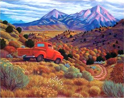 Manitou artist Steve Morathe- Autumn by the Spanish Peaks, the Wahatoya of the Sangre de Cristo Mountains